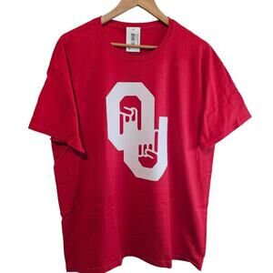 Oklahoma University OU T-Shirt Mens Large Red White Only One Horns Down Sooners